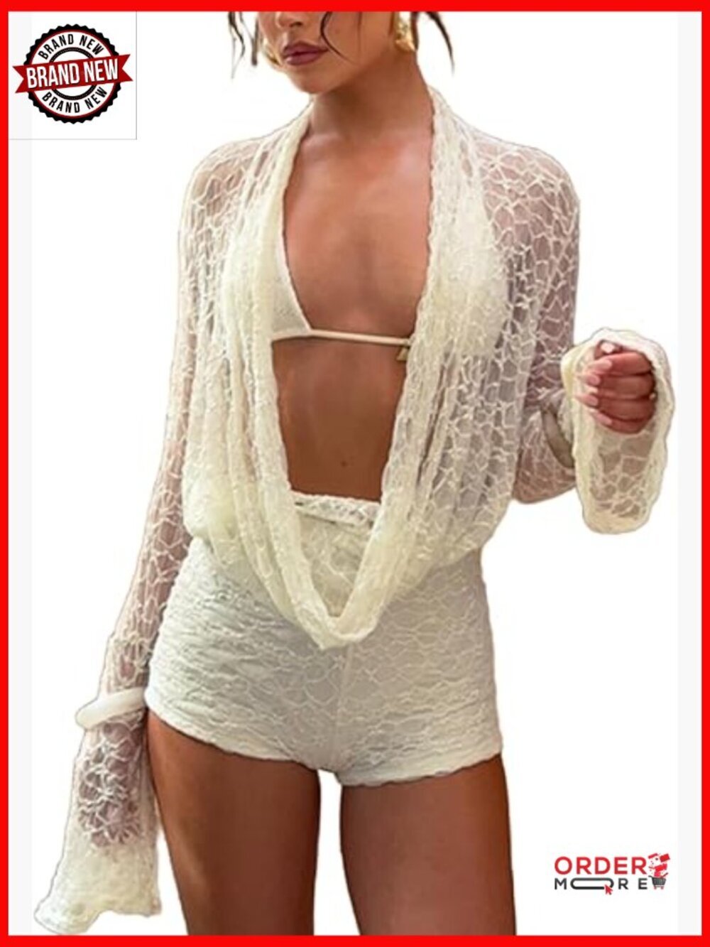 Lace See Through 2 Piece Set Bodycon Shorts Outfit Club Going Out